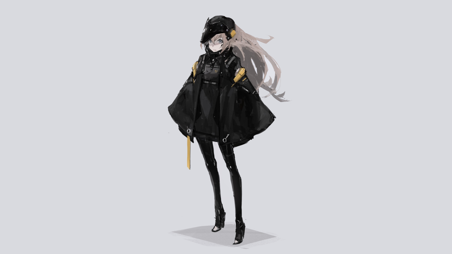 Anime-style character with long white hair wearing a black outfit and mask, set against a plain light background, designed as an HD PC desktop wallpaper.