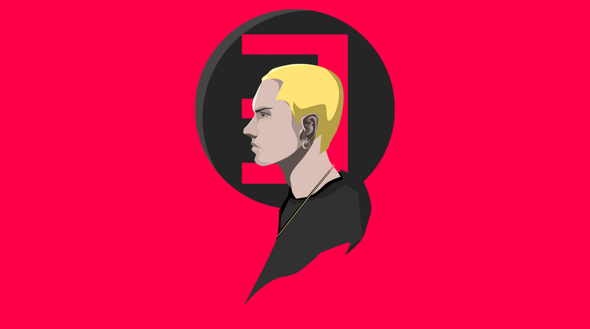 4K Ultra HD desktop wallpaper featuring a stylized side profile of Eminem against a bold red background with a minimalist black and red design element.