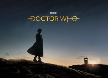 4K Ultra HD PC desktop wallpaper featuring the Thirteenth Doctor from the TV show Doctor Who (2005), standing on a rocky landscape with the TARDIS in the distance.