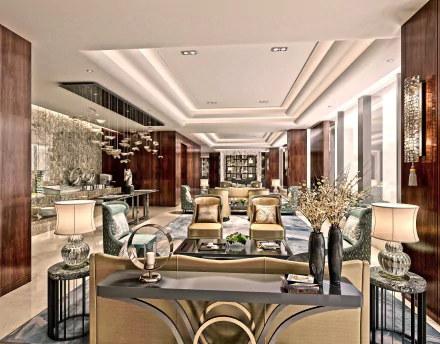 Modern living room with elegant furniture, stylish decor, and warm lighting, captured in 4K Ultra HD for a vibrant PC desktop wallpaper and background.