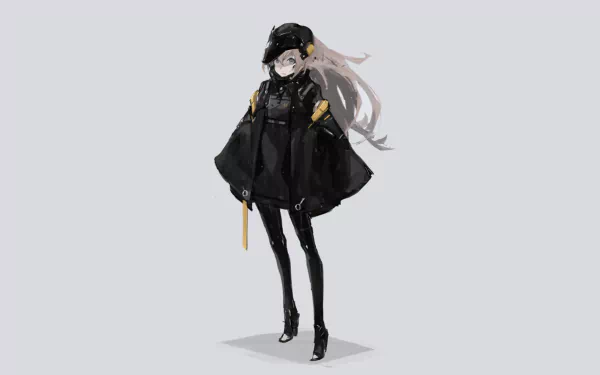 Anime-style character with long white hair wearing a black outfit and mask, set against a plain light background, designed as an HD PC desktop wallpaper.