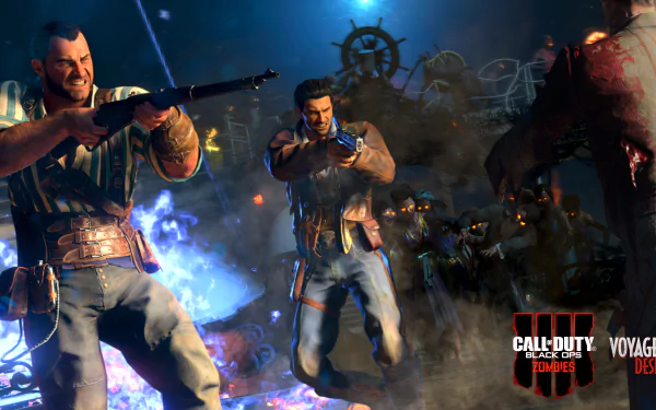 HD desktop wallpaper of Call of Duty: Black Ops 4, featuring characters battling zombies in a chaotic scene.