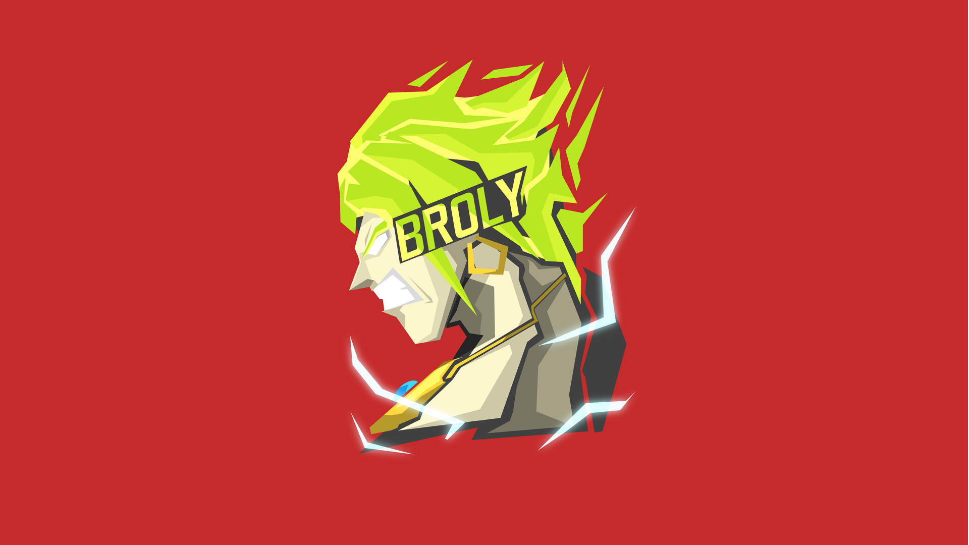 8K Ultra HD Dragon Ball Z wallpaper featuring Broly in vibrant anime style, with electrifying energy and bold colors on a red background.