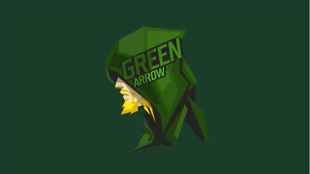Bold comic-style Green Arrow hooded profile with GREEN ARROW lettering — 8K Ultra HD PC desktop wallpaper/background on a deep green field.