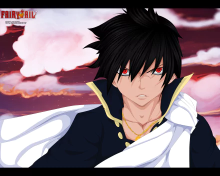 Zeref Dragneel from the anime Fairy Tail stands against a dramatic sky, featured in a vibrant 4K Ultra HD PC desktop wallpaper and background.