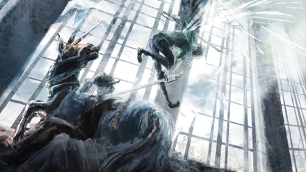 4K Ultra HD Attack on Titan anime wallpaper featuring Kenny Ackerman on horseback and Levi Ackerman leaping through a bright, cage-like structure.