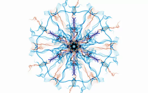 HD desktop wallpaper featuring an abstract generative design with intricate blue patterns and subtle orange accents on a clean white background.