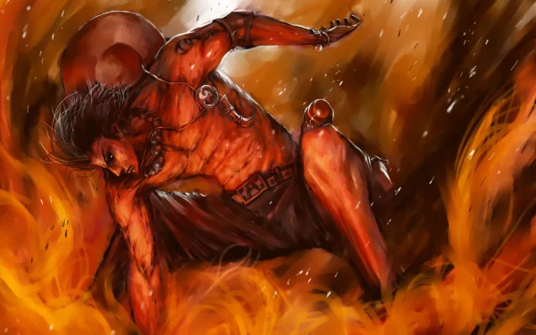 4K Ultra HD desktop wallpaper featuring Portgas D. Ace from the anime One Piece surrounded by intense flames.