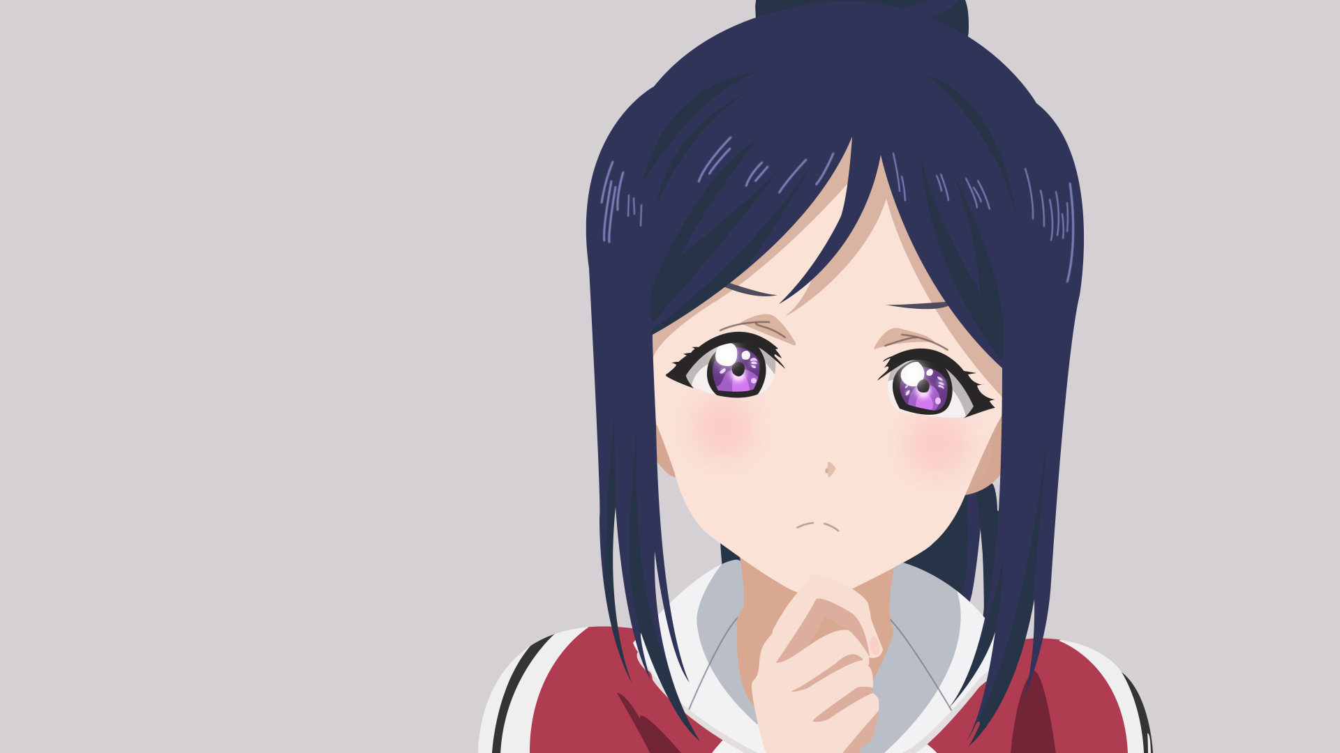 Download Minimalist Blush Blue Hair Purple Eyes Close-up Kanan Matsuura Anime Love Live! Sunshine!! Minimalist Anime HD Wallpaper by Galang Cahya Pangestu