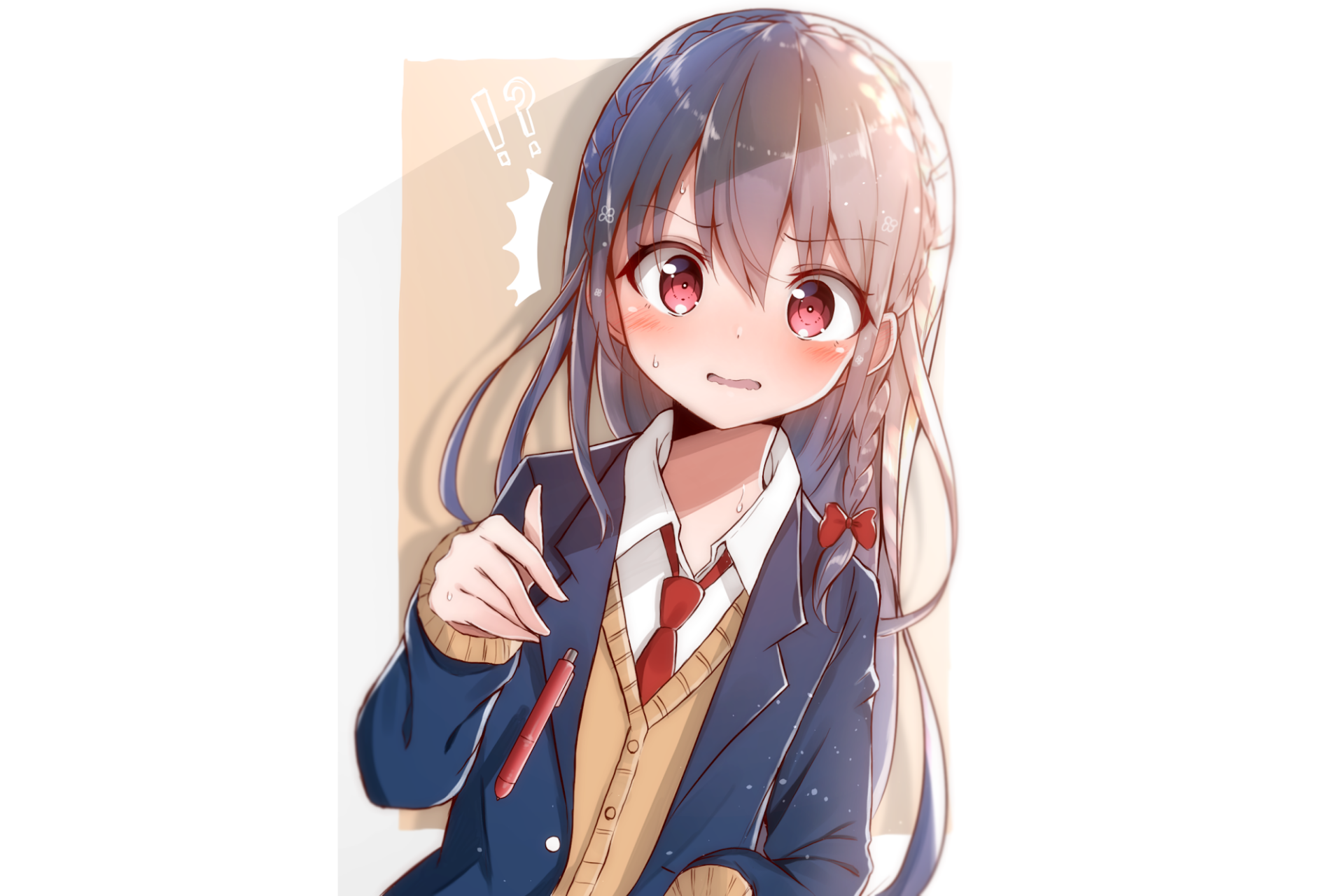 HD anime-style original artwork of a smiling girl with long hair in a school uniform, designed as a PC desktop wallpaper and background.
