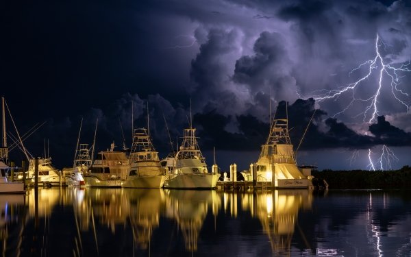 Vehicles Yacht Ship Lightning Reflection Florida Storm HD Wallpaper | Background Image