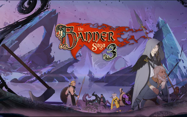 HD wallpaper of The Banner Saga 3 featuring characters journeying through a mystical landscape.