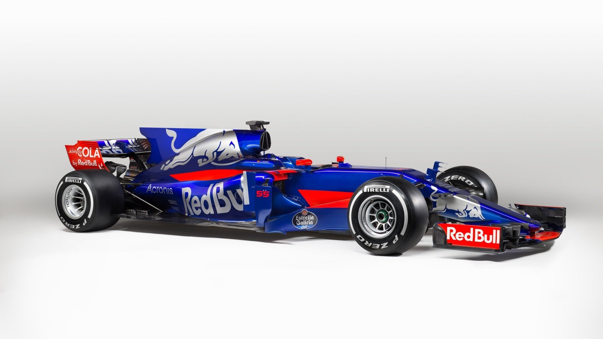 HD PC desktop wallpaper and background: blue Red Bull Formula 1 race car on a clean white-to-gray gradient, action-ready and detailed — F1, Sports.