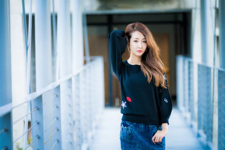 brunette depth of field model woman asian HD Desktop Wallpaper | Background Image