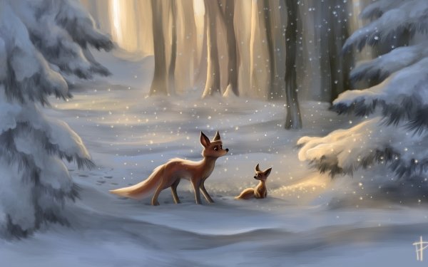 Fantasy Fox Fantasy Animals Winter Forest Snow Tree HD Wallpaper | Background Image