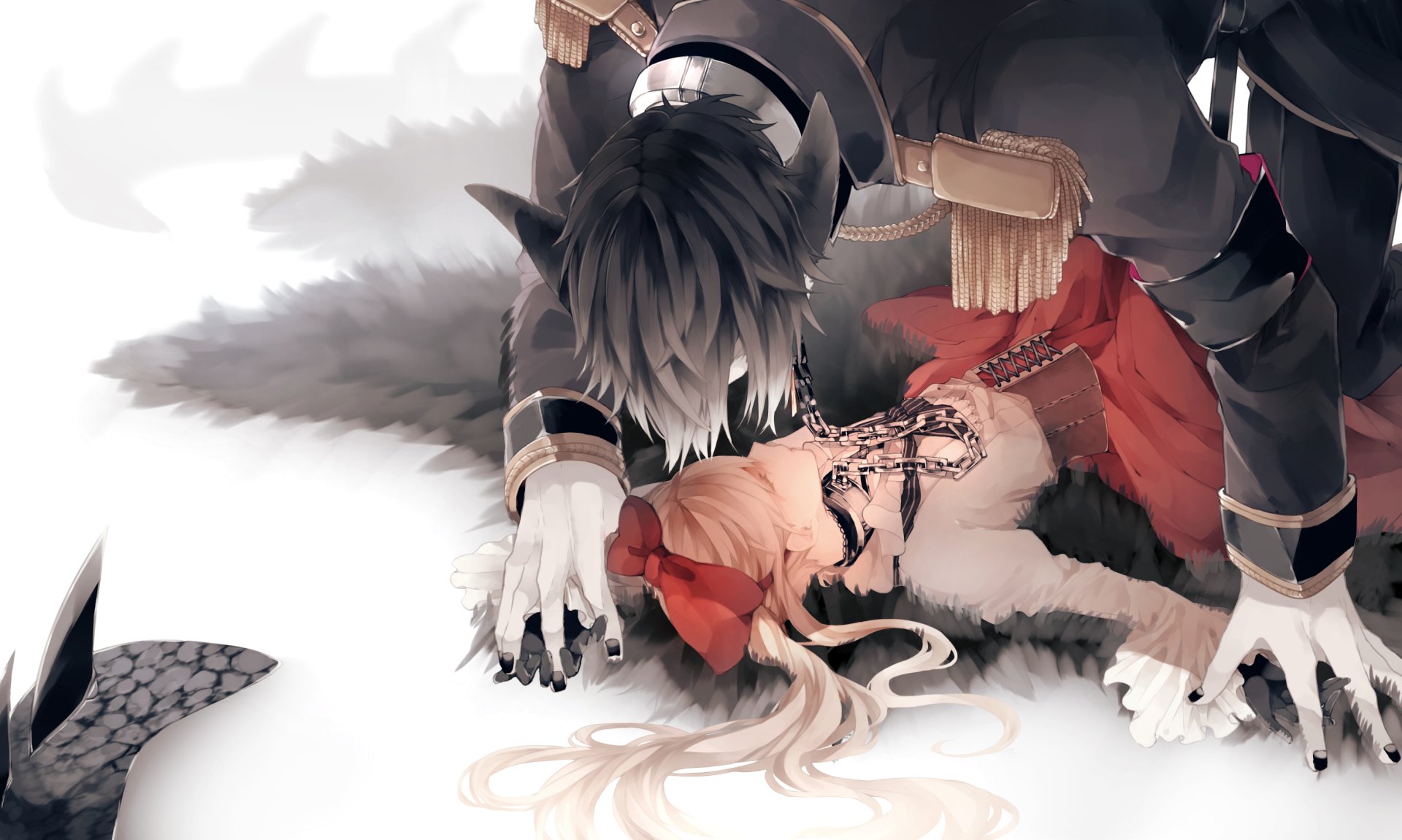 Download Bow (Clothing) Twintails Blonde Black Hair Short Hair Long Hair Anime Original HD Wallpaper by ざべお