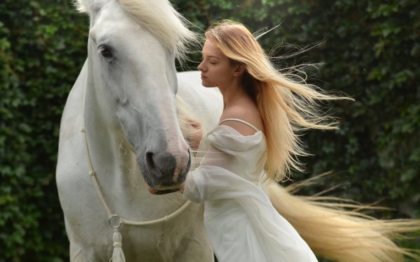 Women Blonde Model Long Hair Horse HD Wallpaper | Background Image