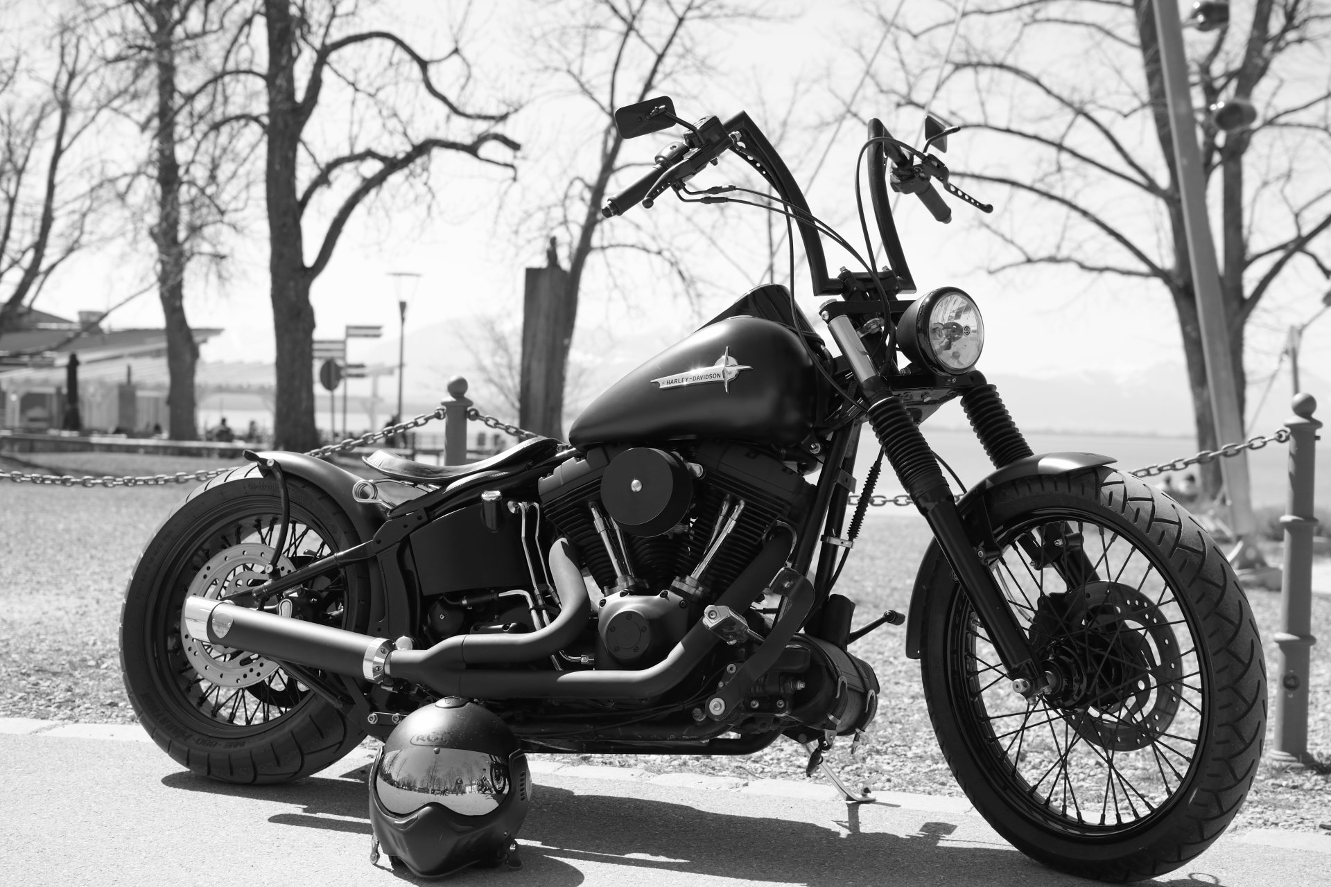Download Helmet Black & White Motorcycle Vehicle Harley-Davidson 4k Ultra HD Wallpaper by Manfred Antranias Zimmer