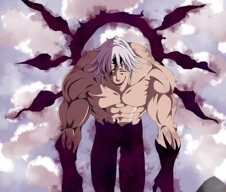Estarossa from The Seven Deadly Sins anime, depicted with muscular build and dark energy wings, featured in a 4K Ultra HD PC desktop wallpaper and background.