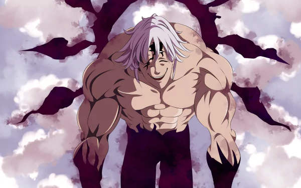Estarossa from The Seven Deadly Sins anime, depicted with muscular build and dark energy wings, featured in a 4K Ultra HD PC desktop wallpaper and background.