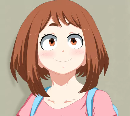 HD PC desktop wallpaper featuring Ochaco Uraraka from the anime My Hero Academia, showcasing her cheerful expression and signature brown hair.
