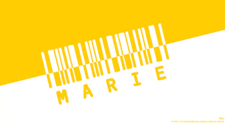 Minimalist 4K Ultra HD PC desktop wallpaper: yellow-and-white barcode motif with 'MARIE' letters, referencing Marie Mjolnir from the anime Soul Eater.