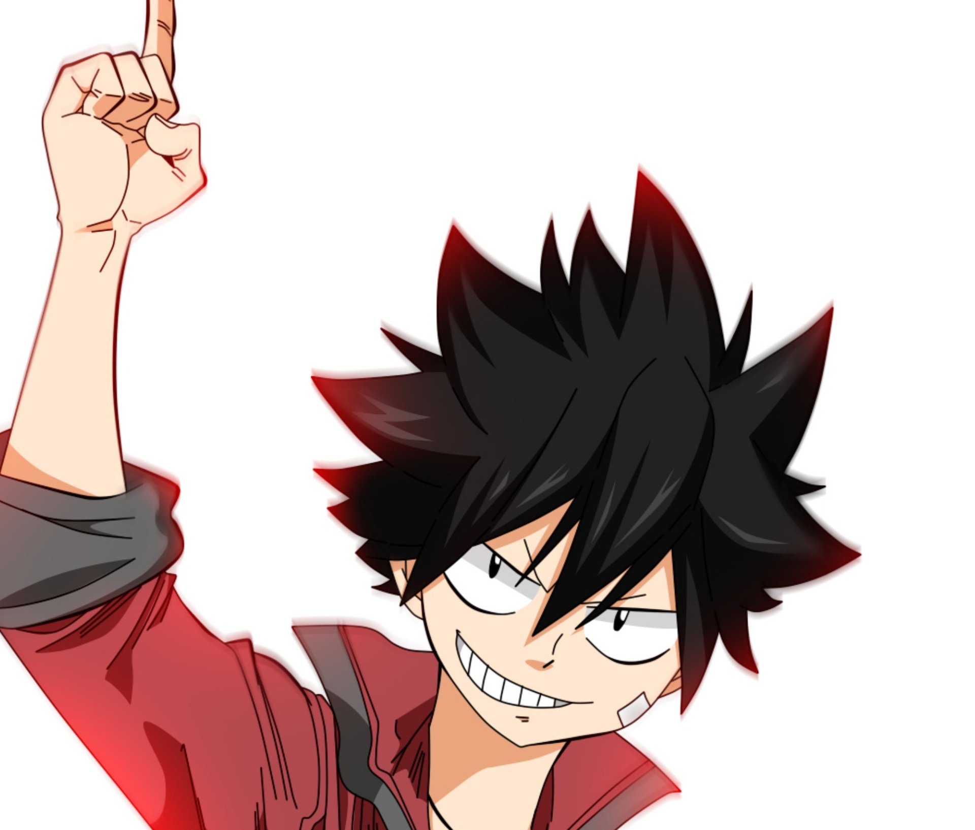 Shiki Granbell from Edens Zero — anime HD PC desktop wallpaper showing him grinning with spiky black hair and a raised fist against a white background.