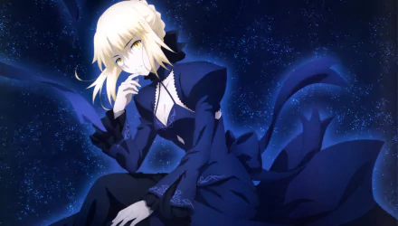 HD desktop wallpaper featuring Saber Alter from Fate/Grand Order and Fate/stay Night Movie: Heaven's Feel, set against a dark, night sky themed background.