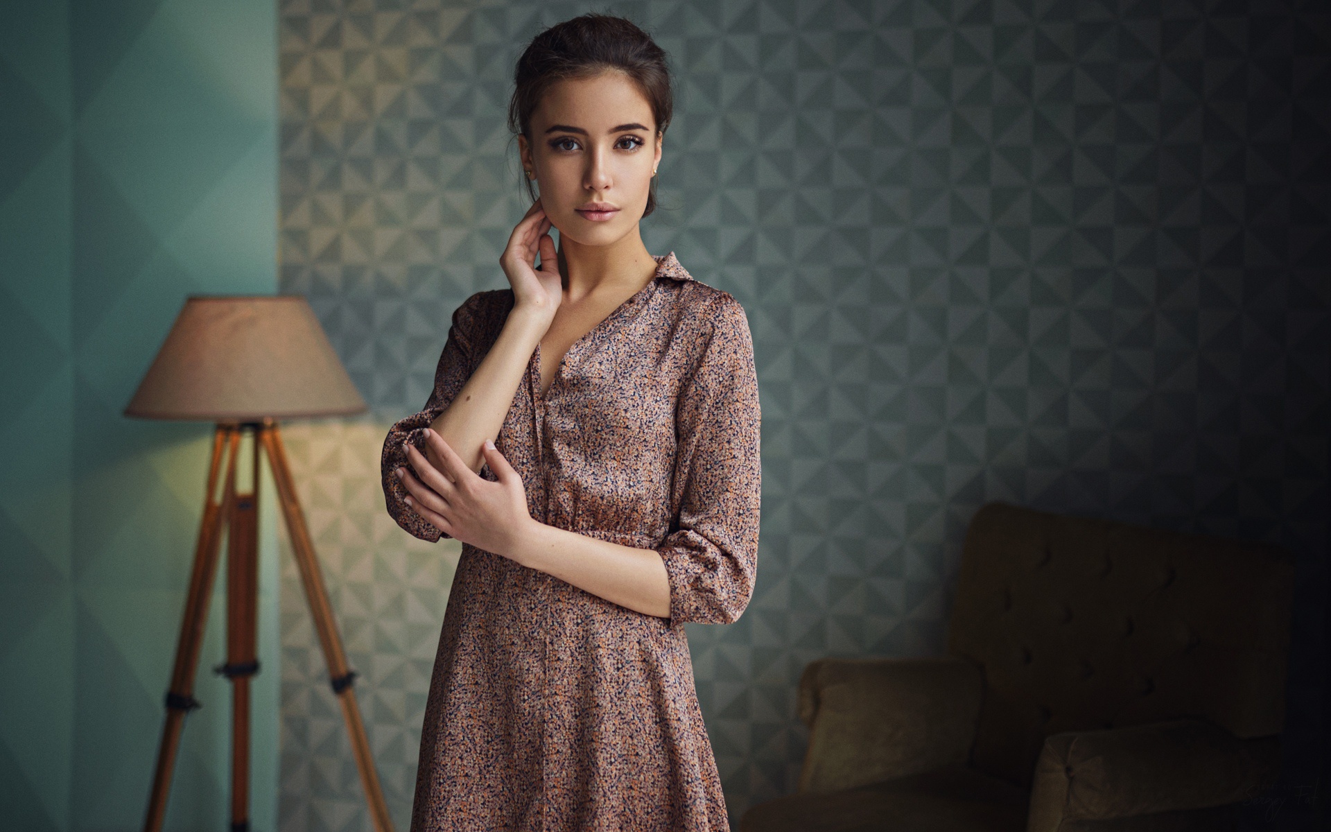 Download Brunette Brown Eyes Dress Woman Model HD Wallpaper by Sergey Fat