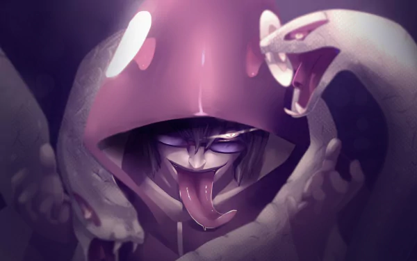 HD desktop wallpaper featuring Kabuto Yakushi from the anime Naruto. The character is depicted with a hood and surrounded by snakes, creating a dark and intense atmosphere.