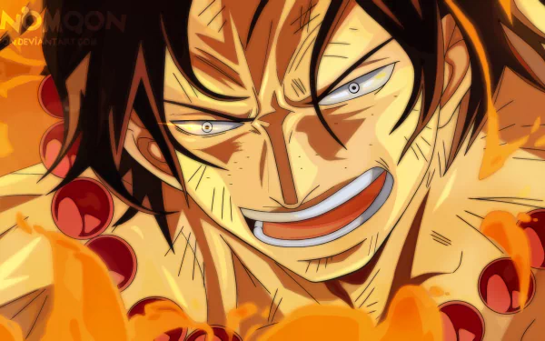 Vibrant 4K Ultra HD wallpaper of Portgas D. Ace from the anime One Piece, showcasing his fierce expression amid fiery flames for a dynamic PC desktop background.