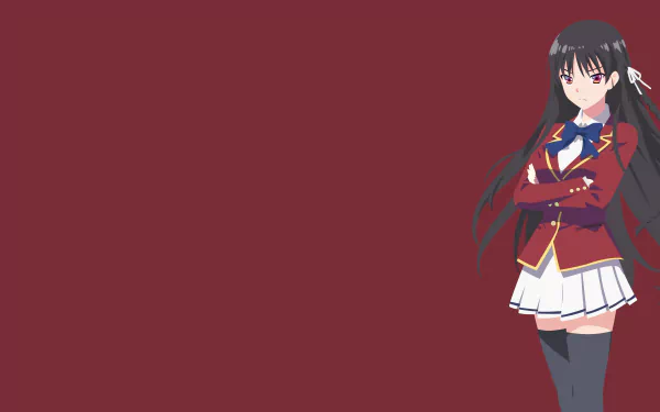 Suzune Horikita from the anime Classroom of the Elite stands confidently against a plain maroon background in this 4K Ultra HD PC desktop wallpaper.