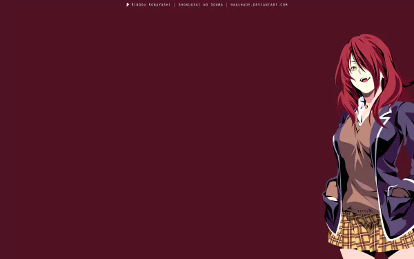 Rindō Kobayashi from Food Wars: Shokugeki no Soma stands at the right on a deep burgundy field, anime character portrait in a 5K Ultra HD PC desktop wallpaper and background.