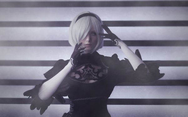 Women Cosplay YoRHa No.2 Type B White Hair Short Hair HD Wallpaper | Background Image