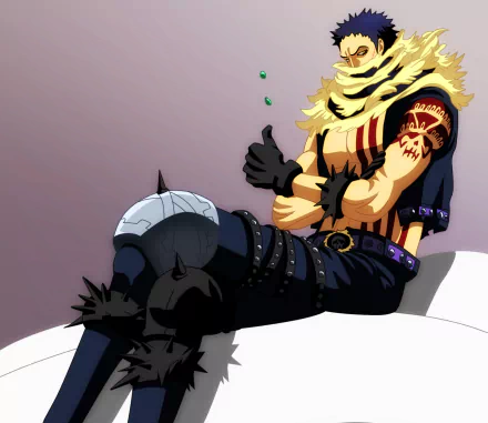 Charlotte Katakuri (One Piece) in a dramatic recline, bold anime art — HD PC desktop wallpaper and background.