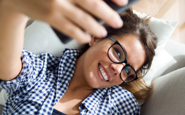 selfie glasses brunette glass smile woman model HD Desktop Wallpaper | Background Image