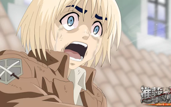 HD anime desktop wallpaper featuring Armin Arlert from Attack on Titan, capturing a shocked expression with detailed shading and vivid colors.
