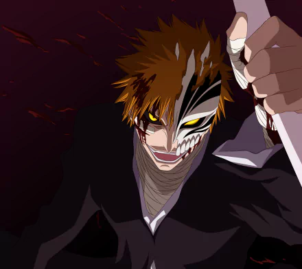 HD desktop wallpaper featuring Hollow Ichigo from the anime Bleach, showcasing Ichigo Kurosaki's intense and fierce Hollow form.