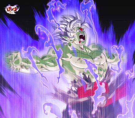 HD PC desktop wallpaper featuring Zamasu from Dragon Ball Super, depicted in an intense, electrified anime style with vibrant purple and blue energy effects.