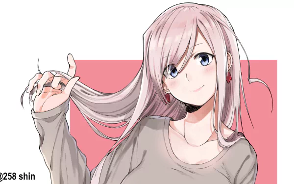 HD anime desktop wallpaper featuring Miyamoto Musashi from Fate/Grand Order, showcasing her with long pink hair and a soft smile against a pink background.