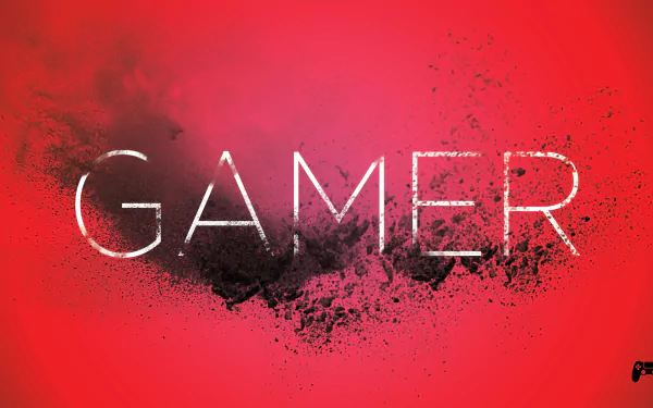 HD PC desktop wallpaper featuring the word GAMER with a dynamic black splatter effect on a vibrant red background, representing video game culture.