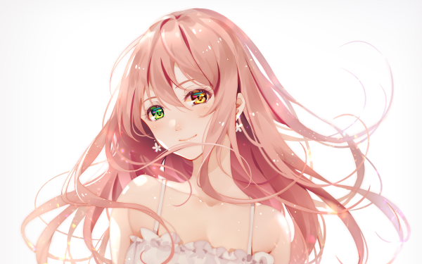 Anime Girl Heterochromia Yellow Eyes Green Eyes Pink Hair Long Hair Smile Earrings HD Wallpaper | Background Image