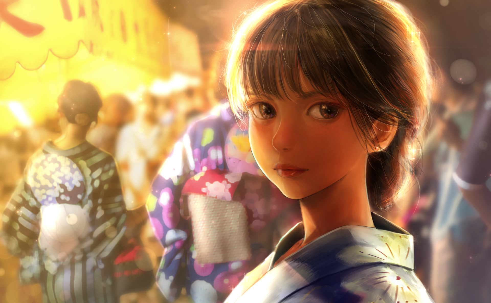 Download Night Festival Kimono Anime Original Anime Night HD Wallpaper by はるなつあきふみ