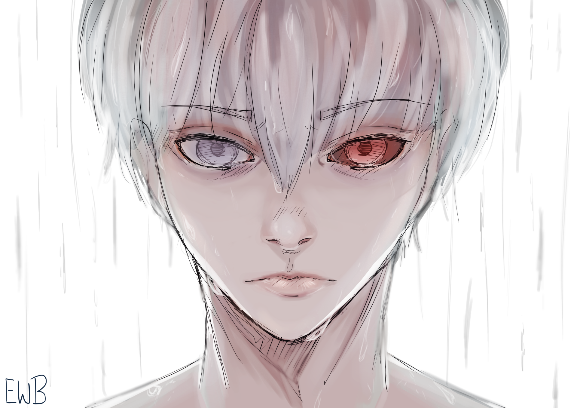 4K Ultra HD anime wallpaper featuring Ken Kaneki from Tokyo Ghoul:re, showcasing his distinctive heterochromatic eyes and intense expression.