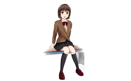 smile skirt brown eyes brown hair short hair school uniform Anime Original HD Desktop Wallpaper | Background Image