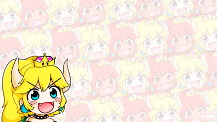 HD desktop wallpaper featuring Bowsette with a patterned background of her face.