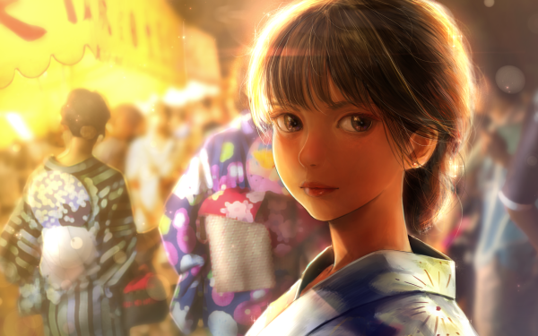 Anime Original Kimono Festival Noche Fondo de pantalla HD | Fondo de Escritorio