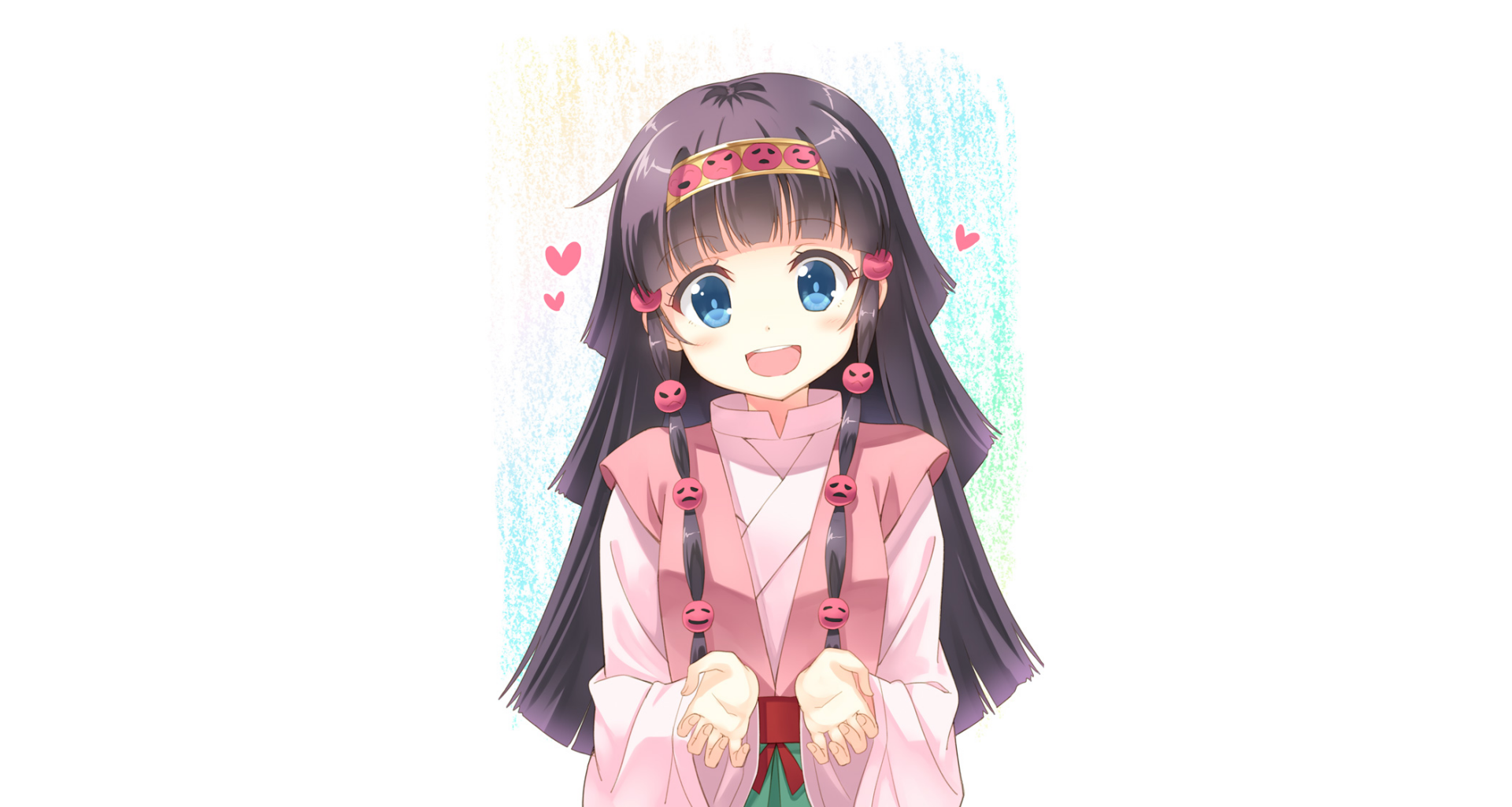 HD desktop wallpaper featuring Alluka Zoldyck from Hunter x Hunter. The anime character has purple hair, blue eyes, and a cheerful smile, creating a vibrant and lively background.