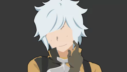HD anime desktop wallpaper of Bell Cranel from Is It Wrong to Try to Pick Up Girls in a Dungeon?, featuring his white hair and adventurer outfit in a minimalist style.