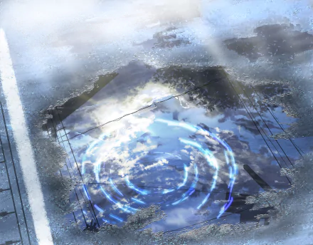 HD anime original wallpaper showing a reflective water surface with swirling blue light patterns and faint shadows, designed for PC desktop backgrounds.